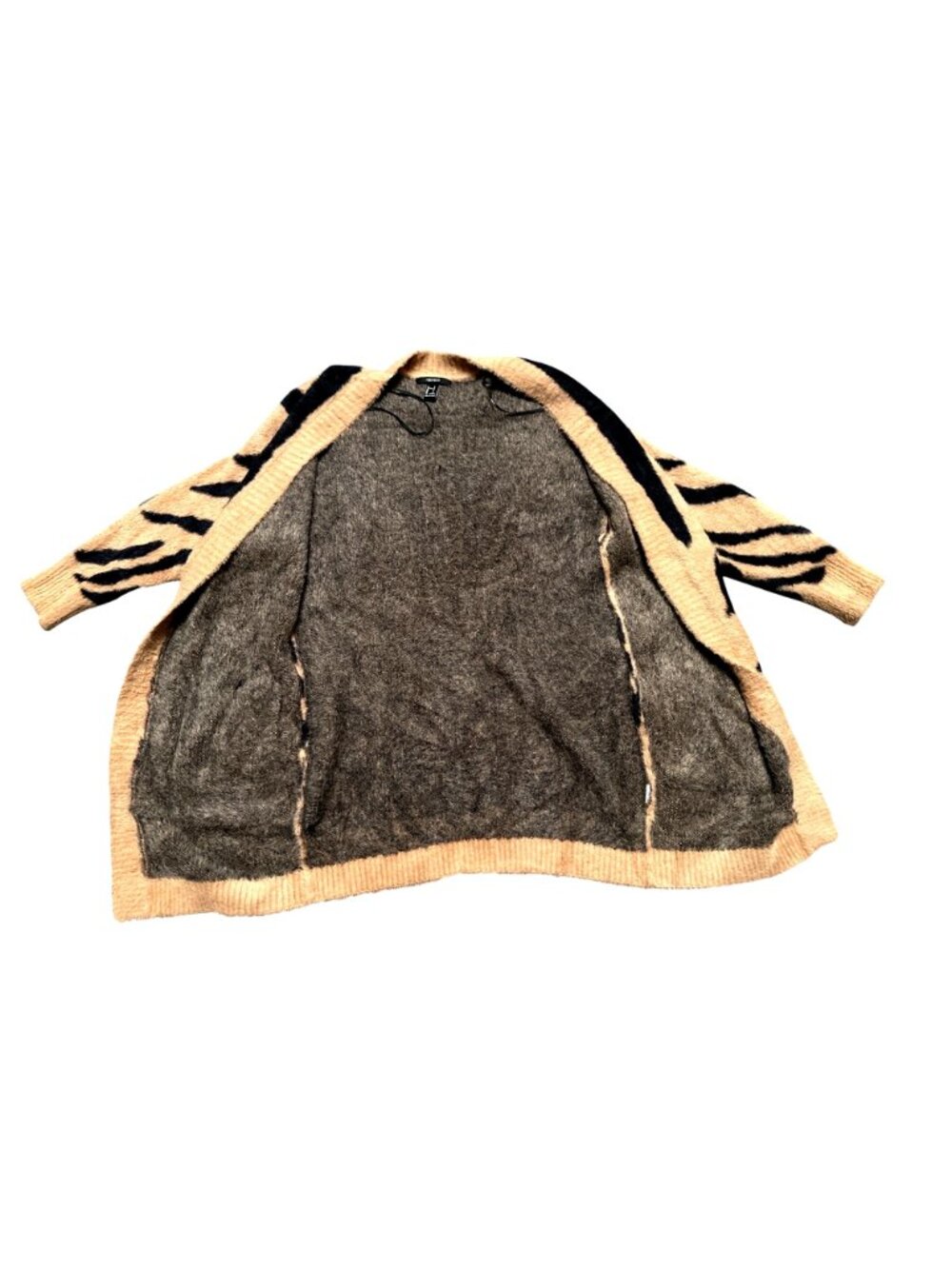 Forever 21 Size Small Beige Black Zebra Cardigan Fuzzy Longline Glam Grunge Cozy - Picture 10 of 10